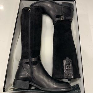 Upstart Stretch Suede Knee Boot, Black